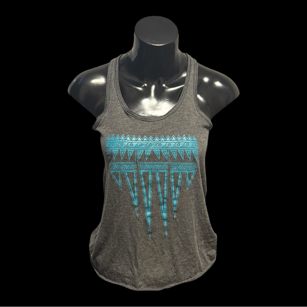 Racerback Tank | Bella Canvas | Woman’a Small | Grey with Teal Geometric Design